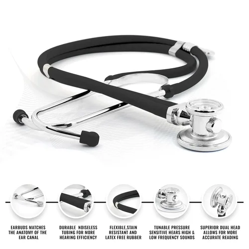 Vista 2 de ASA TECHMED Sprague - Estetoscopio de doble tubo para adultos y pediátricos + tijeras EMT a juego, ideal para EMT, enfermera, médico, estudiante