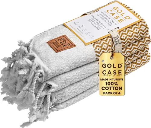 Vista 14 de Gold CASE - Juego de 4 Toallas de Mano Turcas para Baño, 20 x 40 pulgadas, Toallas de Baño 100% Algodón, Toalla Pequeña de Cocina Aphrodite