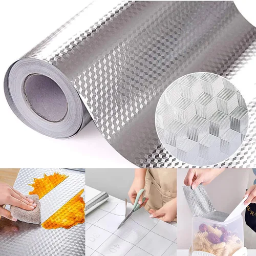 Vista 8 de Papel pintado para cocina, adhesivo a prueba de aceite, hoja de aluminio para salpicaduras, papel adhesivo autoadhesivo para gabinete, impermeable