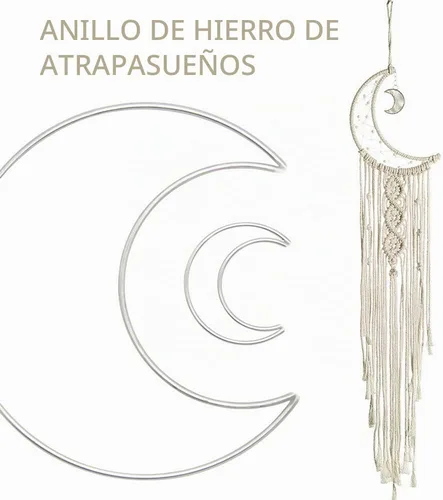 Vista 3 de 20 anillos de metal con diseño de luna y estrella, atrapasueños, círculo, macramé, para manualidades, atrapasueños, fabricación de atrapasueños