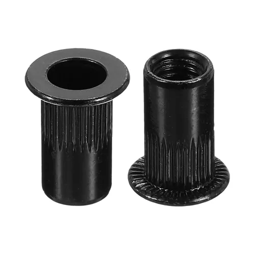 Vista 12 de uxcell Tuercas de remache M4 de acero al carbono chapadas en zinc moleteado cabeza plana roscada tuerca de inserción negra 20 piezas