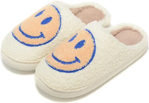 Vista 4 de Pantuflas retro peludas para mujeres y hombres, retro, suaves, esponjosas, cálidas, para el hogar, antideslizantes, estilo de pareja, informales