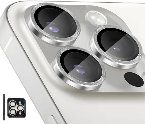 Vista 8 de Protector de lente de cámara para iPhone 14 Pro/iPhone 14 Pro Max, cubierta de lente de anillo de aleación de aluminio de vidrio templado individual