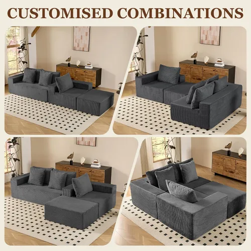 Vista 6 de INGEROOM Sofá Seccional Modular Cloud de 108 pulgadas con asiento profundo, sofá sin armazón con otomana móvil, sofá de espuma viscoelástica de pana