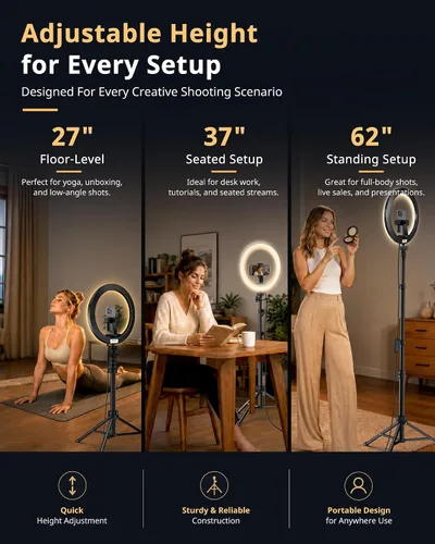 Vista 3 de UBeesize - Anillo de luz para selfie con trípode y soporte para teléfono celular para transmisión en vivo/maquillaje, mini luz LED para cámara