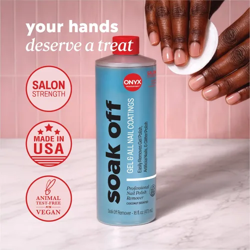 Vista 4 de Onyx Professional Removedor de esmalte de uñas con aroma de coco con lima de uñas, 16 oz, Removedor de esmalte de gel de máxima potencia