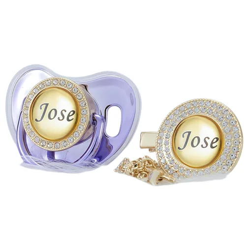 Vista 15 de Juego de Chupete y Clip con Nombre Personalizado Brillante – Chupete Personalizado para Baby Shower, Recuerdo de Recién Nacido para Fotos (Negro)