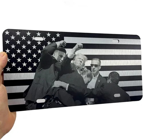 Vista 48 de JASS GRAPHIX Placa de matrícula personalizada con la bandera estadounidense de línea amarilla, homenaje personalizado a despachadores y operadores