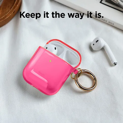 Vista 2 de Elago - Funda con llavero para audífonos AirPods 1 y 2 de Apple Rosado neón