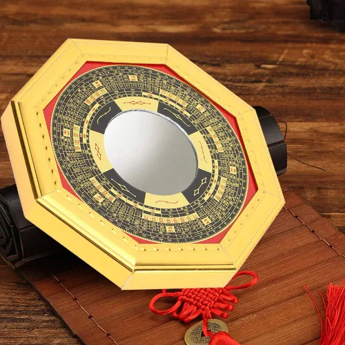 Vista 2 de Espejo chino de Feng Shui, diseñado para ser colgado al aire libre, contrarresta la mala suerte y trae buena suerte, espejo chino de Feng Shui