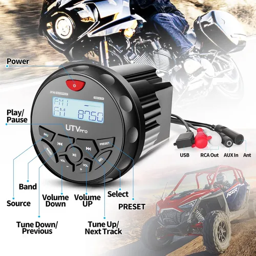 Vista 5 de Radio estéreo marina Bluetooth para barcos, sintonizador FM para barcos, carrito de golf, ATV, UTV y jacuzzis de spa, transmisión de medios digitales