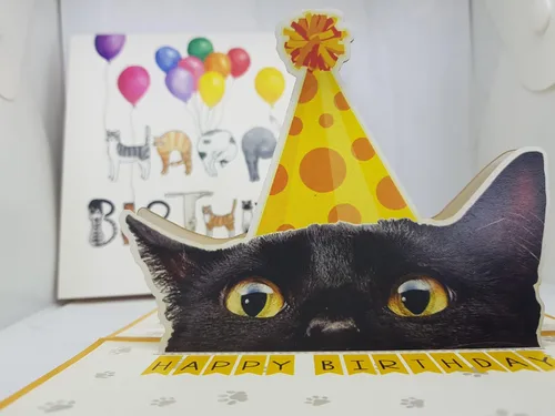 Vista 6 de Tarjeta de cumpleaños de gato negro, tarjeta desplegable 3D con sobre, tarjeta de felicitación de feliz cumpleaños para amantes de los gatos