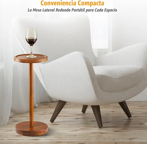 Vista 6 de BLUEWEST Mesa de bebidas, mesa auxiliar compacta de 22 pulgadas de alto con ranura para teléfono y base con peso, mesa de pedestal duradera como