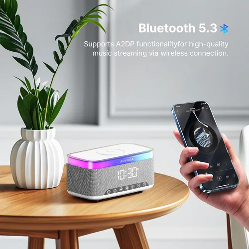 Vista 7 de Altavoz Bluetooth S300, altavoz portátil inalámbrico con carga inalámbrica de 15 W, luz nocturna de 13 colores, alarma, estéreo de 16 W, TWS, BT5.3