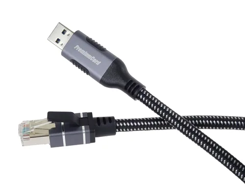 Vista 6 de PremiumCord Cable Ethernet USB a RJ45 10/100/1000 Mbps CAT 6 FTP USB A macho a RJ45 macho USB 3.2 Gen 1 Cable trenzado resistente gris espacial