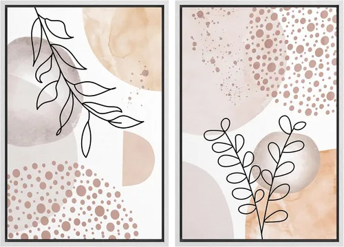 Vista 11 de SIGNFORD Lienzo enmarcado para pared, juego de arte geométrico retro de mediados de siglo, plantas forestales, ilustraciones con formas abstractas