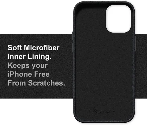 Vista 5 de SURPHY Funda diseñada para iPhone 12 Pro Max de 6.7 pulgadas, piel sintética de alta calidad (con botones metálicos y forro de microfibra)