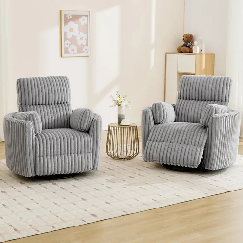 Vista 2 de Mecedora eléctrica giratoria con asiento basculante y reclinable Comfort Stretch para cuarto de bebé con 2 almohadas, silla reclinable eléctrica