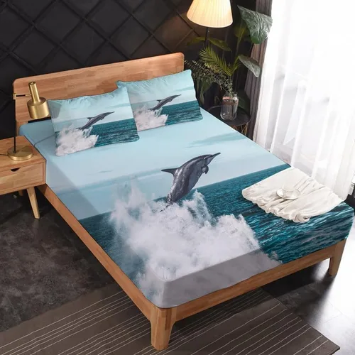 Vista 2 de Dolphin Sheets - Juego de sábanas de tamaño individual, sábanas de microfibra suave con bolsillo profundo, sábanas y fundas de almohada estampadas