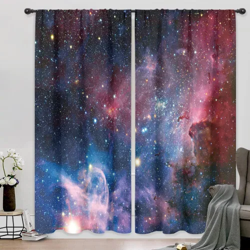 Vista 8 de Riyidecor Cortinas y Drapes Galaxia Espacio Nebulosa Cortinas de Cocina (2 Paneles 29.5 x 63 Pulgadas) Azul Bolsillo para Varilla Universo Planetas