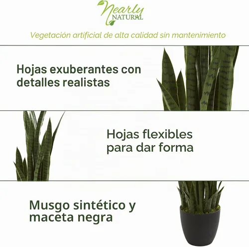 Vista 3 de Nearly Natural Sansevieria - Planta artificial de serpiente de 48 pulgadas, decoración de interior y oficina con maceta para sala de estar