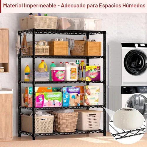 Vista 8 de PrimeZone Estantes de Almacenamiento de Metal de Alambre - Unidad Organizadora de Estantería de Garaje de Servicio Pesado de 5 Niveles Ajustables