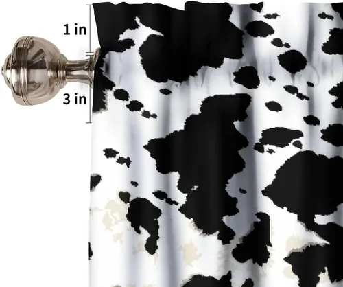 Vista 6 de Cenefa de piel de vaca blanca y negra, con estampado de animales de granja occidental, cortina corta opaca para ventana de granja, cocina