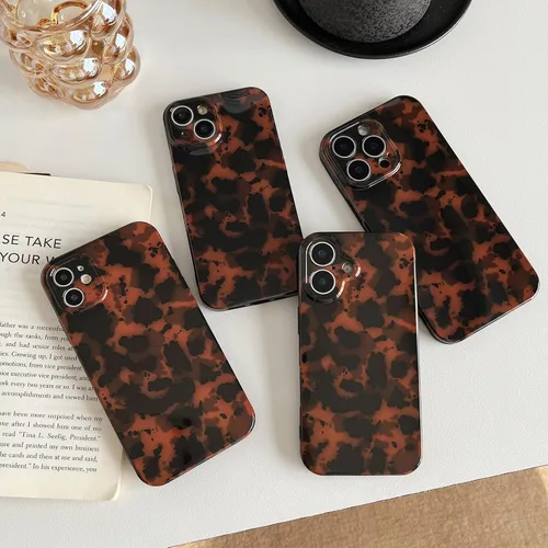 Vista 2 de Huahuacase Funda compatible con iPhone 11, diseño de caparazón de tortuga, retro, ámbar y marrón, estampado de guepardo leopardo, funda protectora