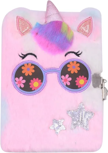 Vista 10 de BOLLEY JOSS Cuaderno de unicornio arcoíris para niños, diario de felpa para niñas y adolescentes, bloc de escritura con forro A5, 160 páginas