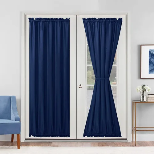 Vista 12 de Cortinas para puerta francesa, color aguamarina, 24 pulgadas de ancho x 40 pulgadas de largo, 1 panel Bolsillo para barra, semitransparente