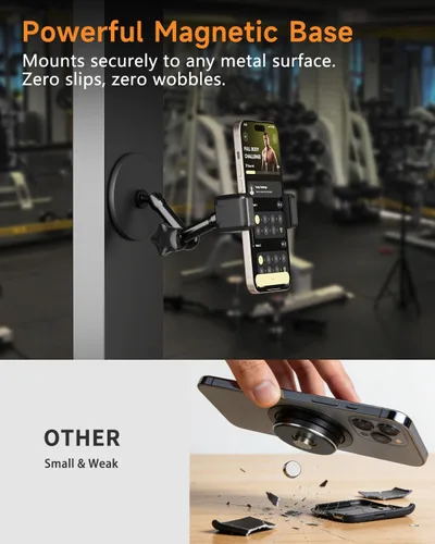 Vista 3 de Soporte magnético para teléfono para gimnasio – Soporte de teléfono de gimnasio resistente con fuerte fuerza magnética, se fija a superficies