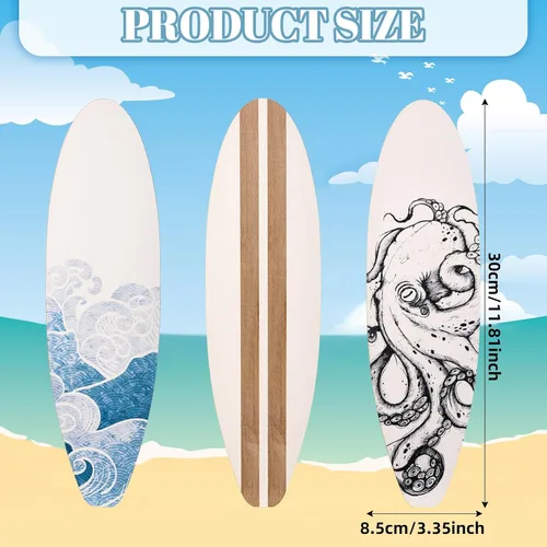 Vista 2 de RattanView Juego de 3 piezas de decoración de pared de tabla de surf de 11.8 x 3.4 pulgadas, tabla de surf de madera con ondas de playa, verano