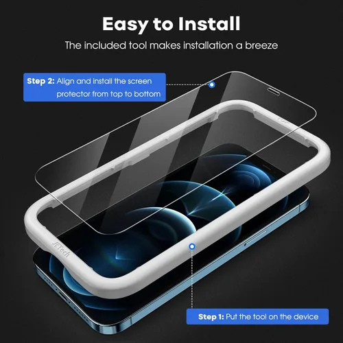Vista 4 de JETech Protector de pantalla de cobertura completa para iPhone 12 Pro Max de 6.7 pulgadas, película de vidrio templado con herramienta de fácil