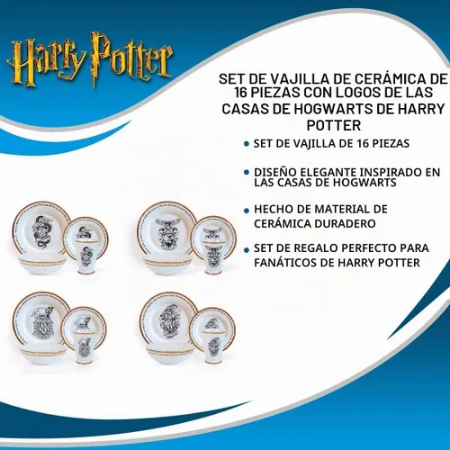 Vista 6 de Harry Potter Hogwarts House Logos Juego de vajilla de 16 piezas Juego de platos de cerámica