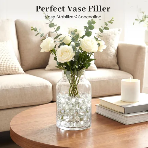 Vista 3 de FUTUREPLUSX - 50 cuentas de vidrio transparente, canicas planas para rellenos de jarrón Guijarros decorativos de cristal, rocas, pecera