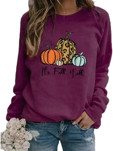 Vista 2 de Ceboyel Its Fall Yall - Sudaderas de manga larga para mujer, cuello redondo, lindas y divertidas prendas
