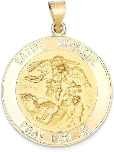 Vista 8 de Collar con colgante de medalla de San Miguel de oro amarillo de 14 quilates, patrón religioso, joyería fina para mujer, regalos para ella, Piedra