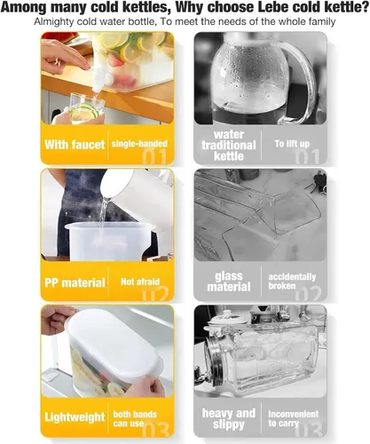 Vista 5 de 2 tetera fría con grifo en el refrigerador, dispensador de bebidas heladas, dispensador de bebidas con espita, leche, dispensador de limonada