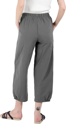 Vista 4 de yoeasy Pantalones capri de lino para mujer, holgados, cómodos, con cintura elástica, con bolsillos