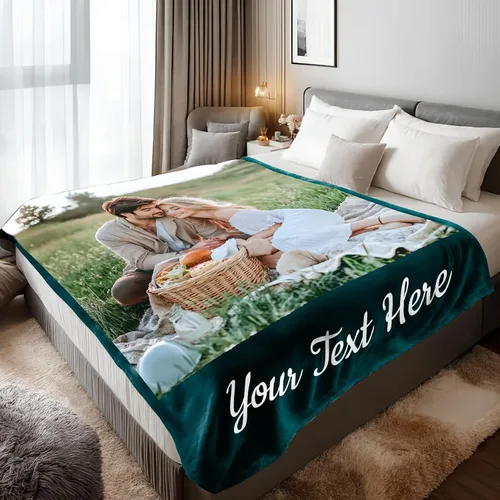 Vista 3 de Mantas personalizadas con 1 foto y texto impreso en Estados Unidos Manta personalizada con imagen de 30 x 40 pulgadas Mantas personalizadas