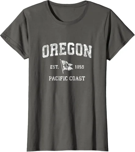 Vista 9 de Oregon Vintage barco ancla bandera diseño de West Coast Retro Tee, hombre S, Arándano