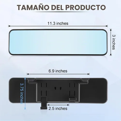 Vista 4 de Espejo retrovisor antirreflejo, universal de 11,3 pulgadas (287 mm), espejo retrovisor panorámico gran angular convexo, clip en el original