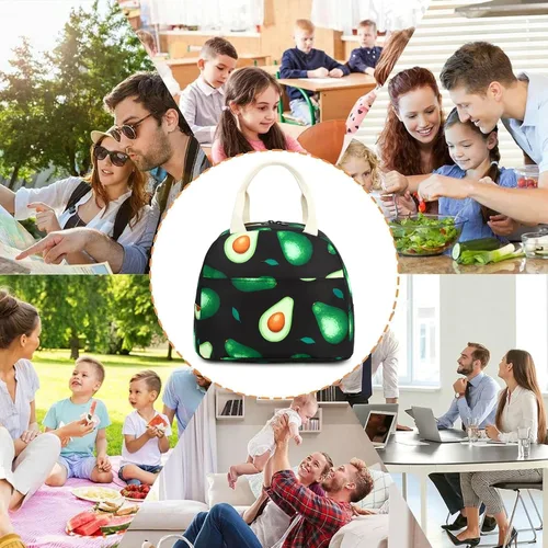 Vista 5 de Lonchera para niñas y mujeres, reutilizable, aislada, para la escuela, el trabajo, picnic (aguacate)