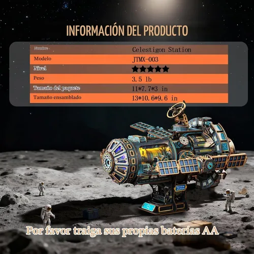 Vista 2 de Rompecabezas de madera 3D para adultos, kit de modelo mecánico de estación espacial con luces y música, 511 piezas de rompecabezas de madera