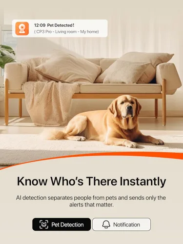 Vista 6 de Tenda CP3 Pro 2K Cámara de seguridad interior con WiFi 6 y detección AI para bebés/mascotas - Monitor de bebé, cámara para mascotas para el hogar