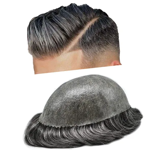Vista 464 de Toupee para hombre 100% cabello humano real tupé para hombres 0.004 in piel de poliuretano para hombre, sistema de reemplazo de piezas de pelo