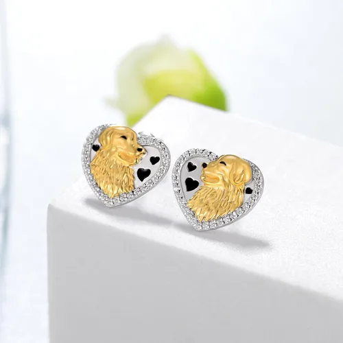 Vista 2 de Aretes Golden Retriever para mujer, plata de ley 925, aretes de perro Golden Retriever, lindos animales, joyería de regalo para mujeres, niñas