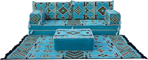 Vista 5 de arabicsofa Asientos de piso oriental para habitación de invitados - Sofá Majlis de asientos bajos turquesa