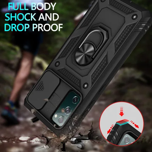 Vista 2 de Funda para Galaxy S20 FE 5G, para Galaxy S20 FE 4G con 3 protectores de pantalla de vidrio templado con soporte integrado + cubierta de cámara