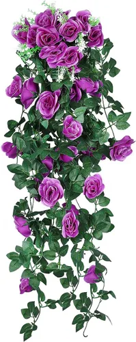Vista 24 de RECUTMS - Guirnalda de flores artificiales colgantes de rosas negras, 2 guirnaldas florales falsas de 3.3 pies con 30 luces LED para pared